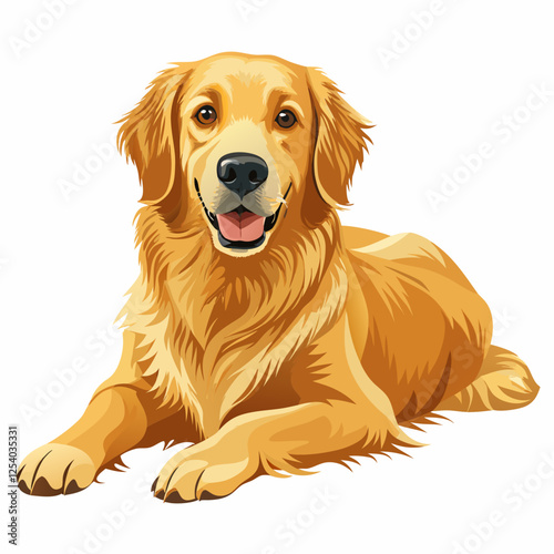 golden retriever dog isolated on white, Color vector illustration. Pet animal, Cartoon Vector 
