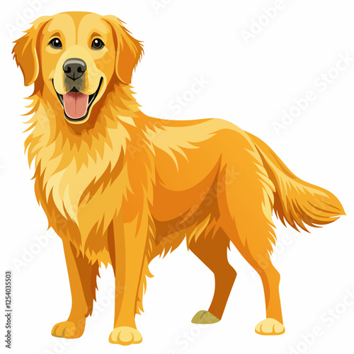 golden retriever dog isolated on white, Color vector illustration. Pet animal, Cartoon Vector 