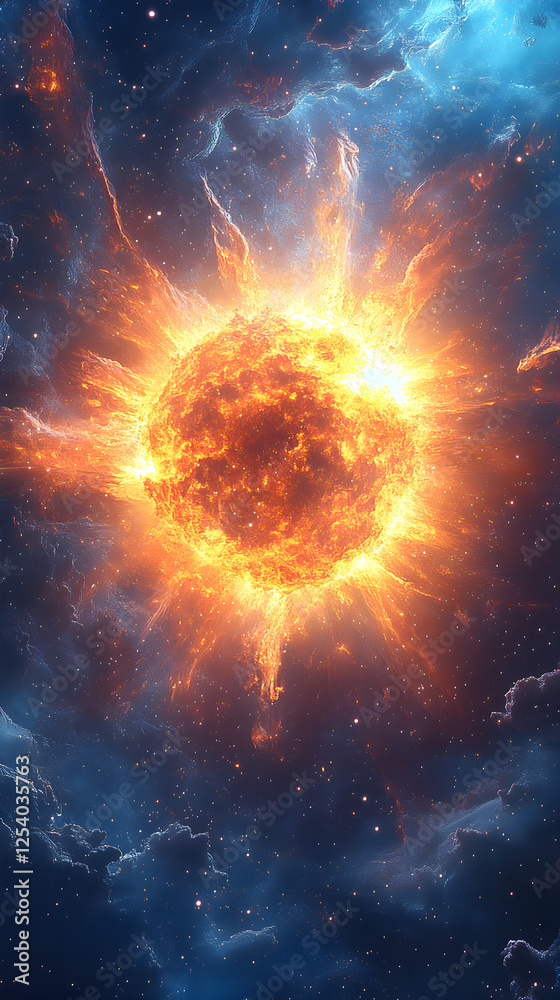 Fototapeta premium Spectacular Solar Explosion: Celestial Event in Vibrant Cosmic Universe