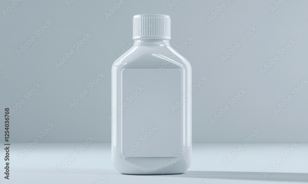 White plastic bottle mockup; studio shot; blank label; medical packaging design White plastic bottle mockup; studio shot; blank label; medical packaging design