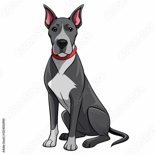  great dane dog isolated on white, Color vector illustration. Pet animal, Cartoon Vector 