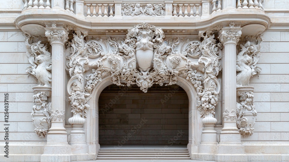 Obraz premium Ornate stone archway entrance, building facade, detailed carvings, architectural detail, for design