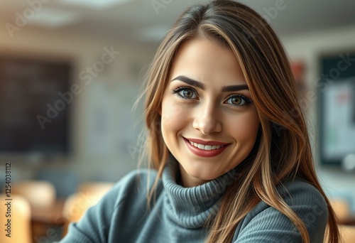 Portrait of a female teacher in a modern classroom
