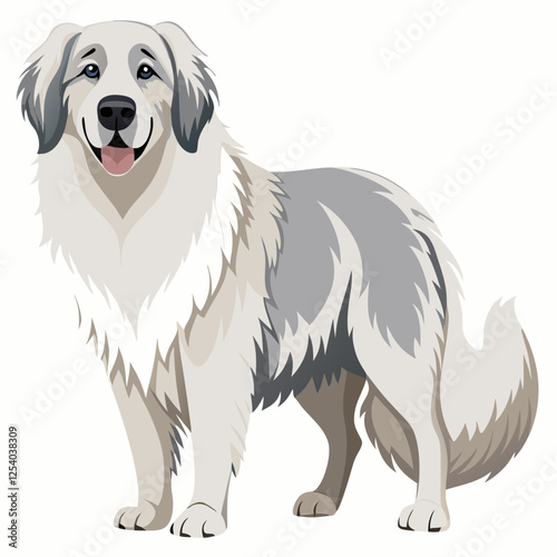 great pyrenees dog isolated on white, Color vector illustration. Pet animal, Cartoon Vector 