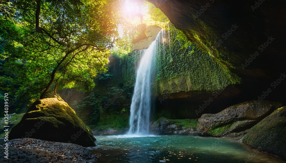 find out the splendor of a hidden waterfall in a lush cave environment throughout the golden hour find out the splendor of a hidden waterfall in a lush cave environment throughout the golden hour
