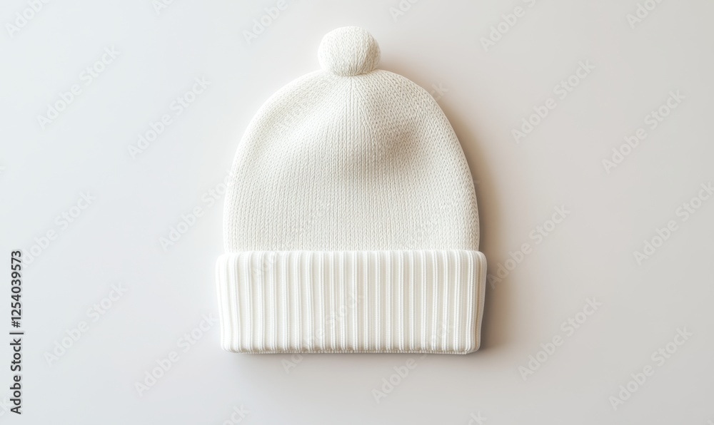 White winter hat, studio shot,  clothing product shot,  minimalist background