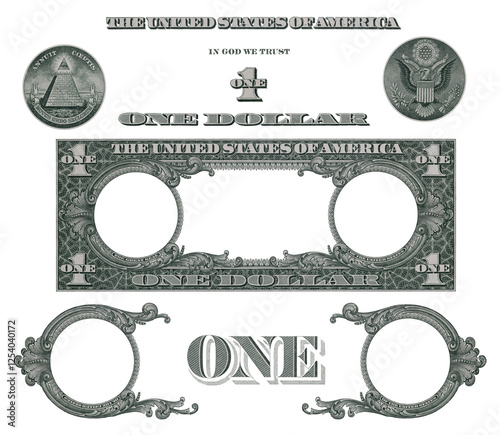 Obraz na płótnie Elements of 1 US dollar banknote w salonie