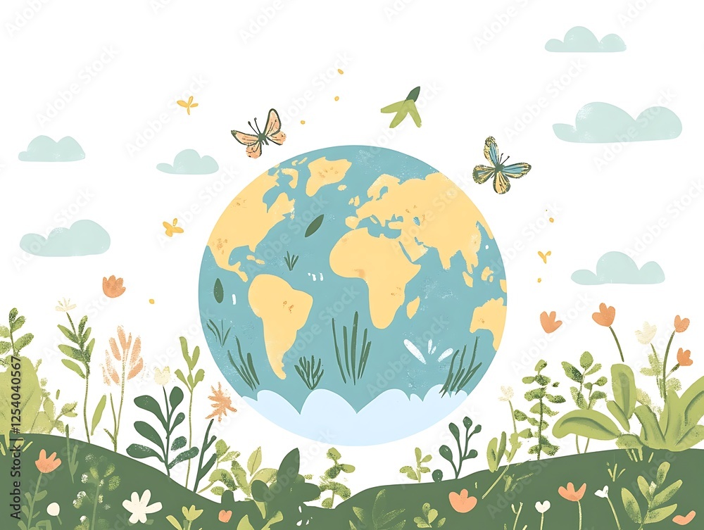 Naklejka premium Earth with renewable energy and thriving nature for Earth Day