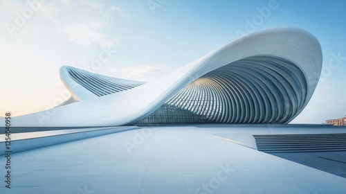 3d render of abstract curve structure futuristic architecture with empty concrete floor