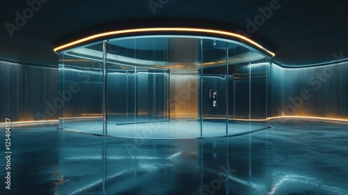 3d render of abstract futuristic glass architecture with empty concrete floor. photo