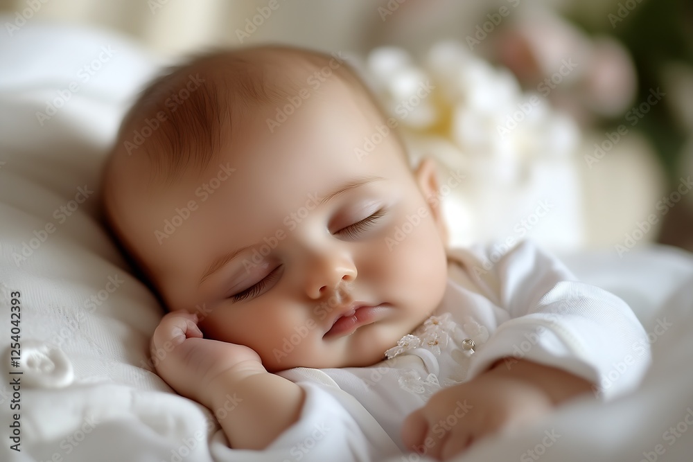 Gentle portrait of a drowsy baby sleeping with a soft smile in a warm environment : Generative AI Gentle portrait of a drowsy baby sleeping with a soft smile in a warm environment : Generative AI