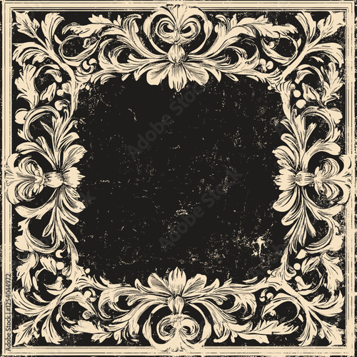 Vintage Ornate Floral Frame on Distressed Background