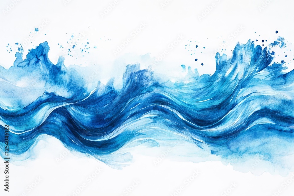 Vibrant blue watercolor waves create a dynamic ocean landscape with fluid motion and energy