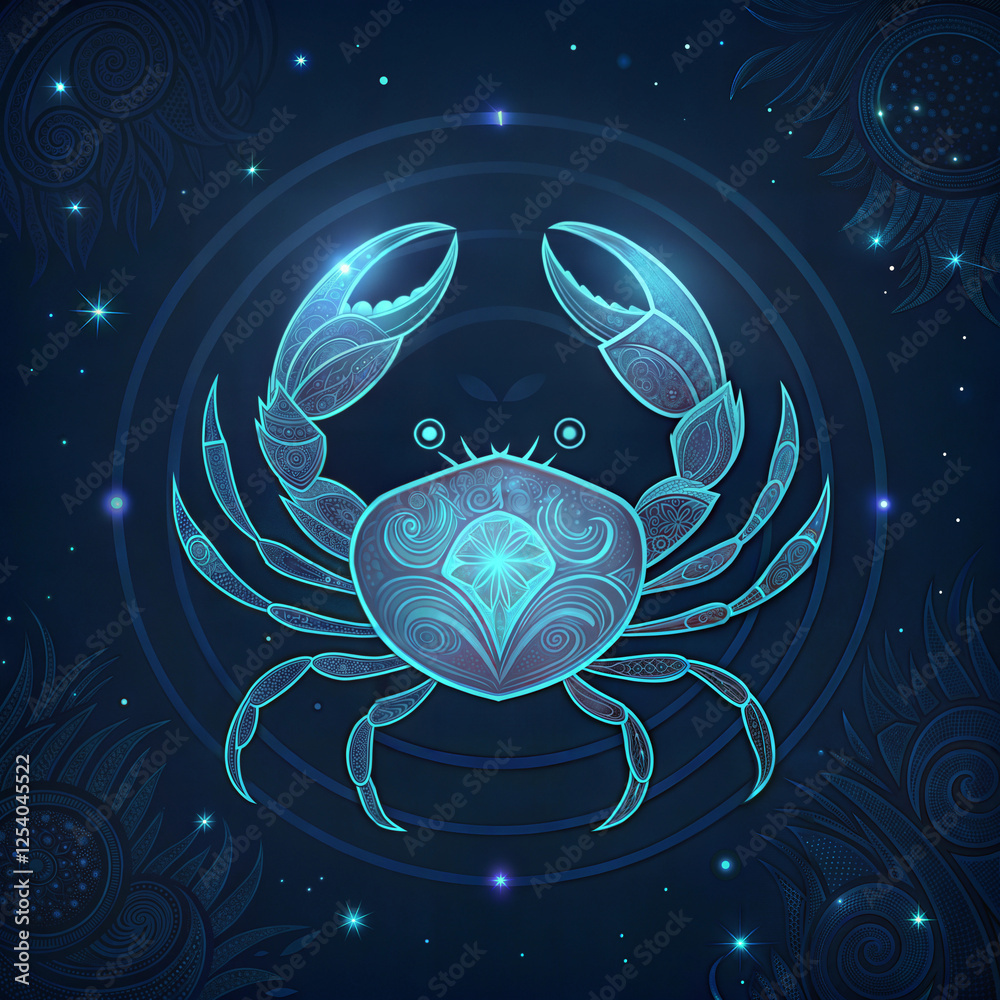 Fototapeta premium Cancer zodiac sign with glowing celestial crab illustration 