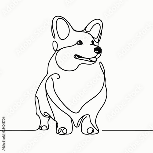 One Line Art Corgi Drawing Minimalist Style Illustration