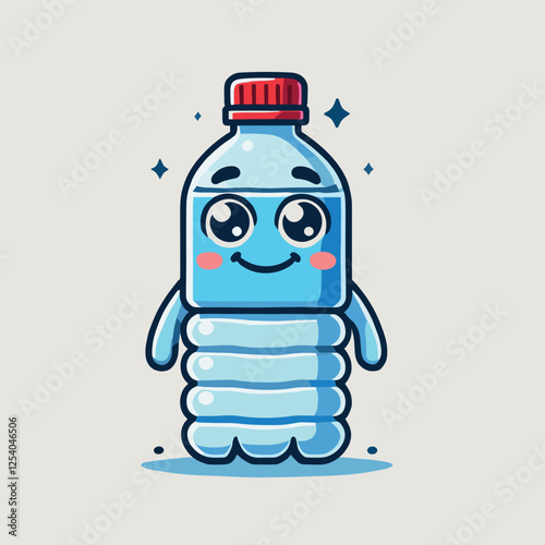 Adorable Cartoon Water Bottle with Happy Face in Minimalist Style
