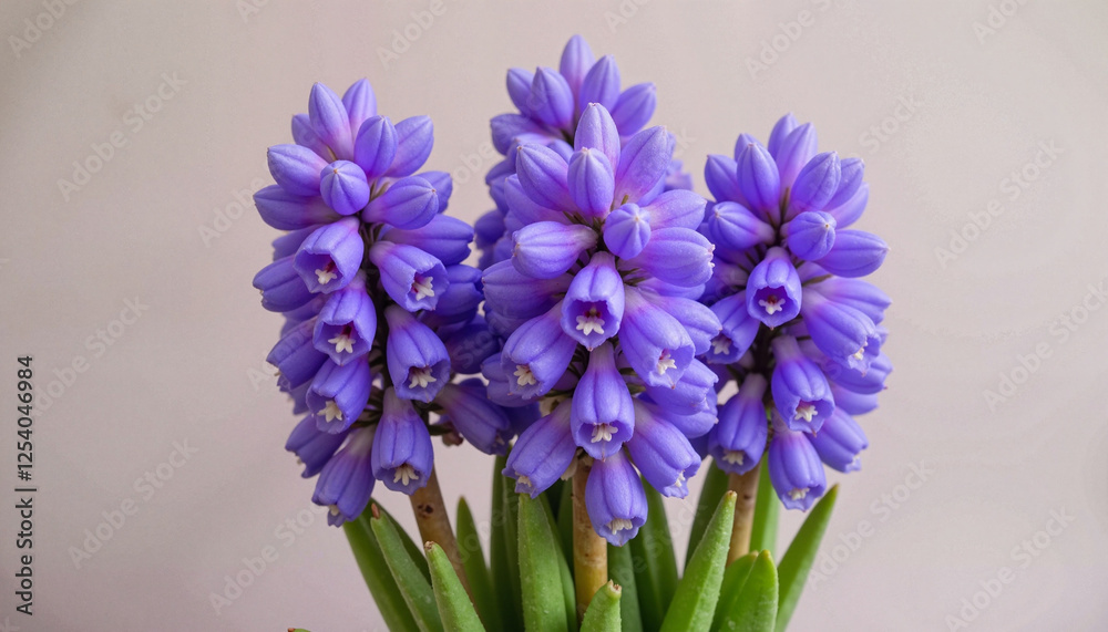 Fototapeta premium Vibrant purple hyacinth blossoms against a neutral backdrop, floral beauty