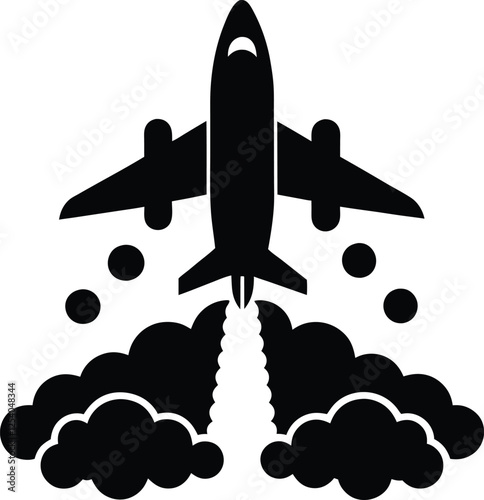 Airplane takeoff, jet engine, clouds, flight, travel, journey, speed, soar, air travel, silhouette