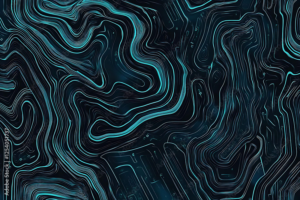 Obraz premium Abstract close-up of a glowing blue digital circuit board, showcasing intricate connections and technological design on a black background. 