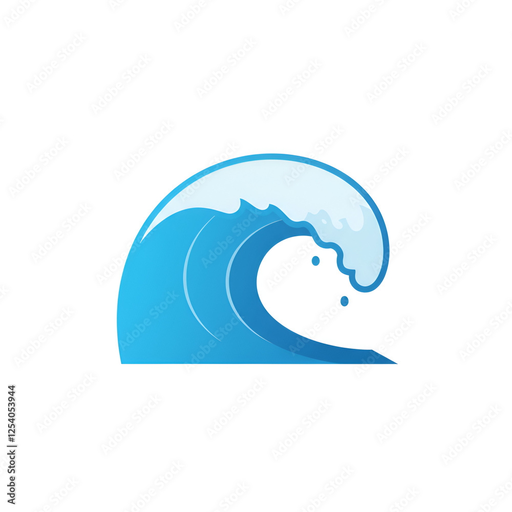 Flat Icon of Beach Wave Curling Over Flat Icon of Beach Wave Curling Over