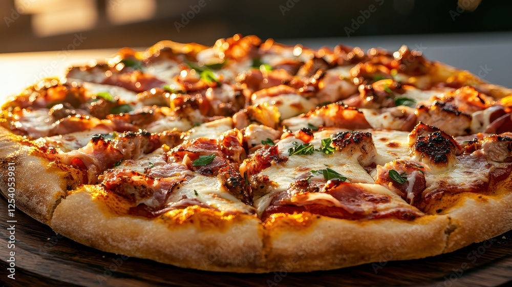 Barbecue pizza crust with toppings outdoor setting topdown view warm light vibrant colors realistic textures for culinary enthusiasts Barbecue pizza crust with toppings outdoor setting topdown view warm light vibrant colors realistic textures for culinary enthusiasts