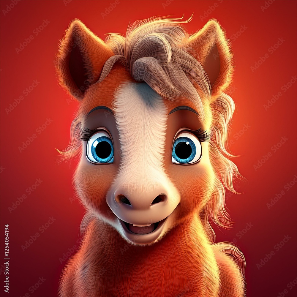 Obraz premium Niedliches Fohlen, roter Hintergrund