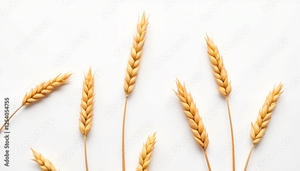 Golden wheat stalks against plain white background, Maundy Thursday symbolism Golden wheat stalks against plain white background, Maundy Thursday symbolism