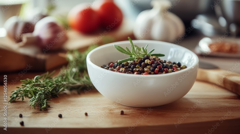 Fresh herbs and spices in a rustic kitchen setting Fresh herbs and spices in a rustic kitchen setting