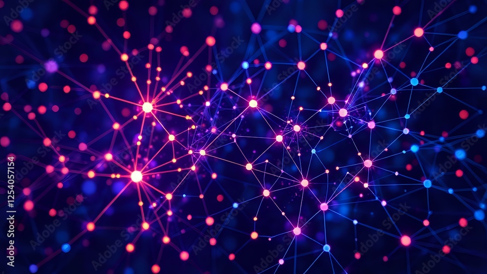 Abstract Neural Network Artwork: Vibrant Purple and Pink Node Patterns Against a Deep Blue Background Abstract Neural Network Artwork: Vibrant Purple and Pink Node Patterns Against a Deep Blue Background