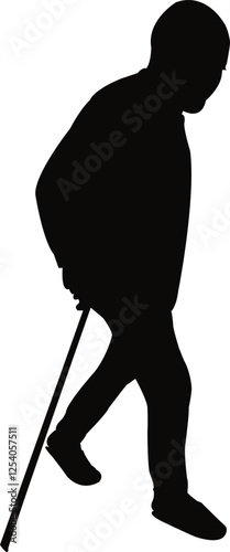 an old man walking , silhouette vector