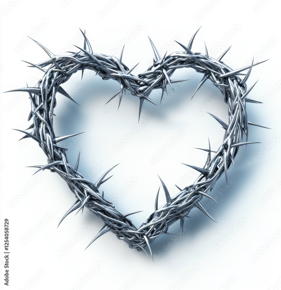 Fototapeta premium Thorns heart shape, white background, religious symbol, digital art, spiritual concept