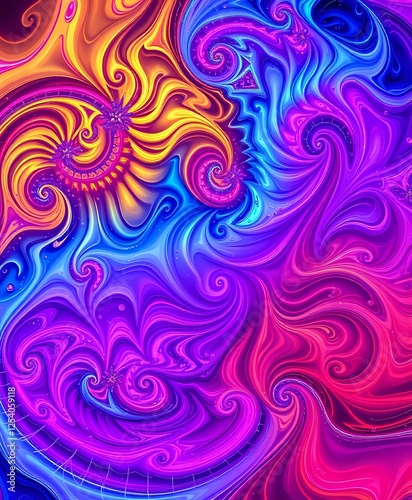 Vibrant Abstract Digital Wallpaper: Cosmic Exploration with Fractal Patterns
