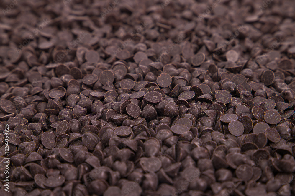 chocolate chips, close-up, selective focus chocolate chips, close-up, selective focus