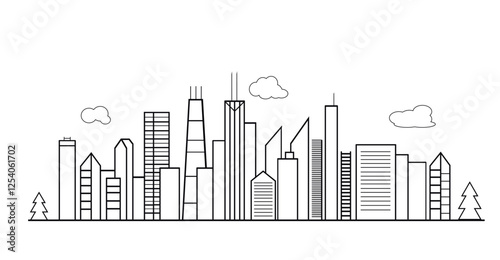 vector simple line black city ,tall buildings of metropolis