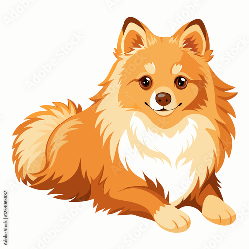 pomeranian dog isolated on white, Color vector illustration. Pet animal, Cartoon Vector 