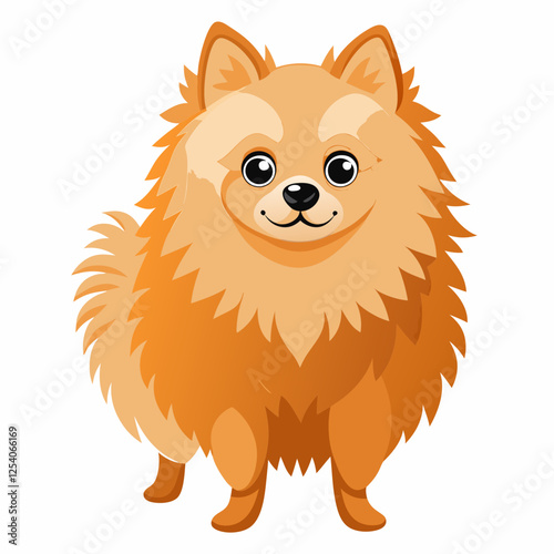 pomeranian dog isolated on white, Color vector illustration. Pet animal, Cartoon Vector 