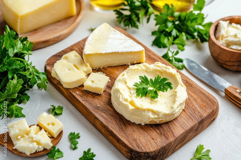 Creamy cheese spread on rustic wooden board soft natural light overhead angle culinary photography concept Creamy cheese spread on rustic wooden board soft natural light overhead angle culinary photography concept