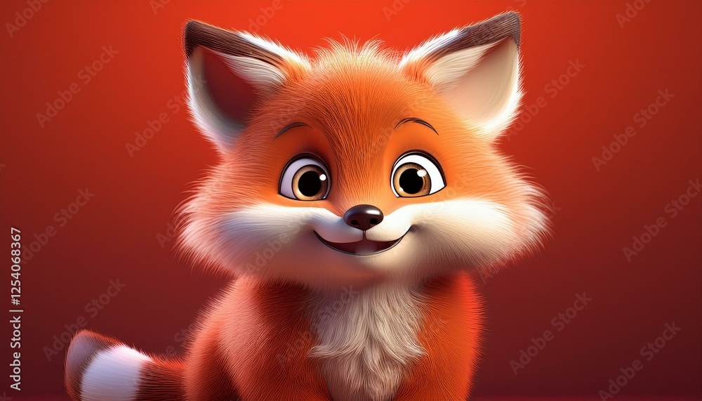 Fototapeta premium Niedlicher Fuchs, roter Hintergrund