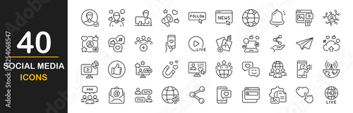 Social media icon set. Containing symbols content, posting, engagement, target audient, performance analysis, scheduling, influencer, like the like, message and more