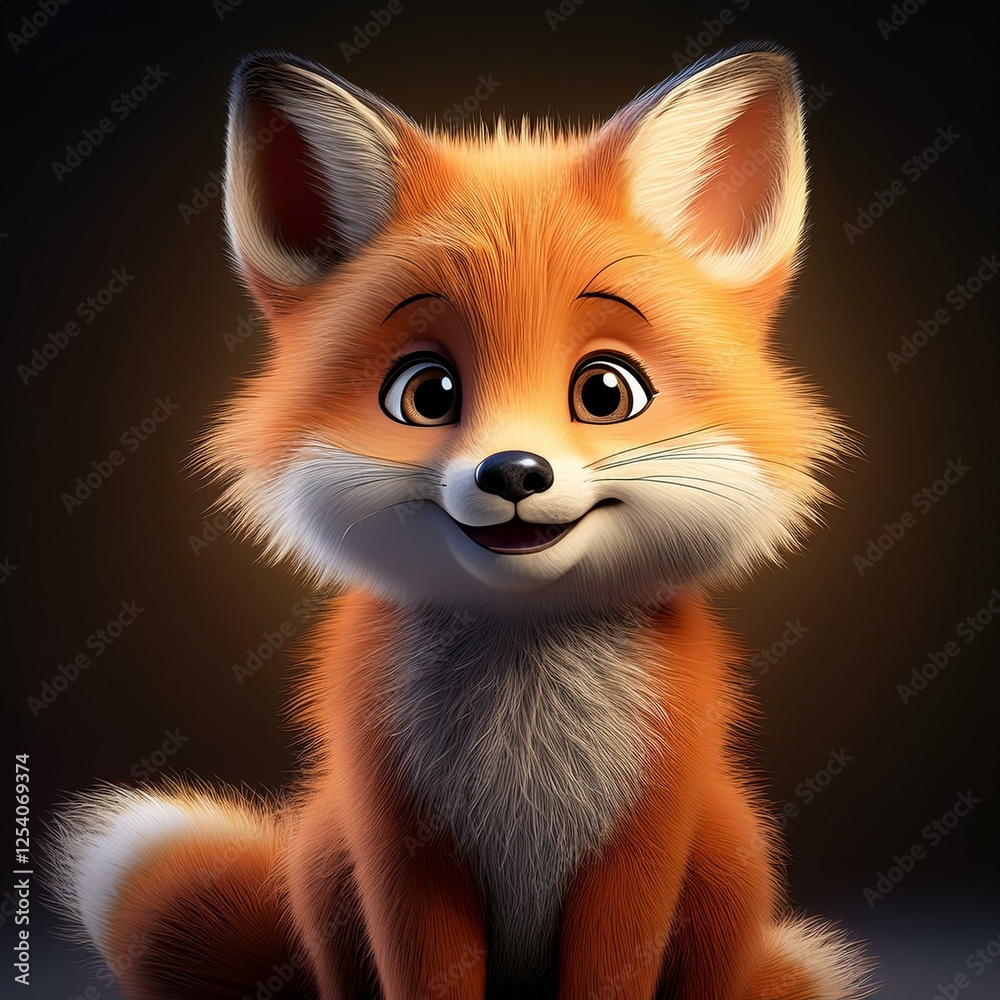 Fototapeta premium Niedlicher Fuchs, schwarzer Hintergrund