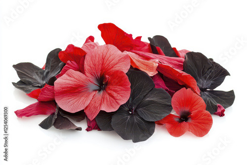vibrant mix of red and black flower petals arranged beautifully, perfect for decoration or culinary use