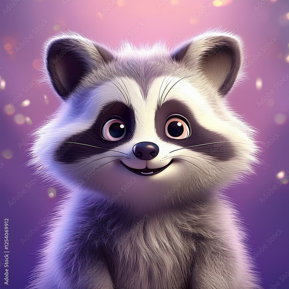 Fototapeta premium Niedlicher Waschbär, lila Hintergrund