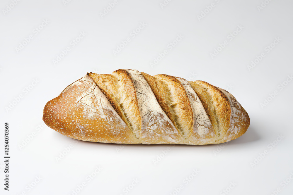 Artful 3D bread loaf with soft light, showcasing its crusty texture and golden color
