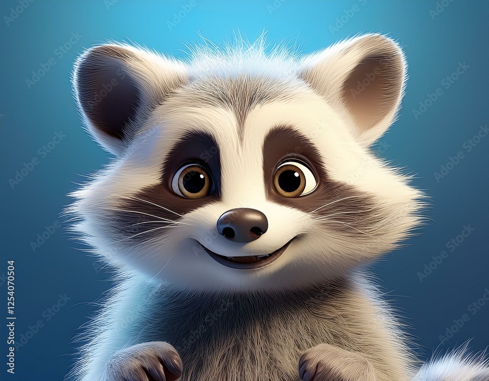 Niedlicher Waschbär, blauer Hintergrund Niedlicher Waschbär, blauer Hintergrund