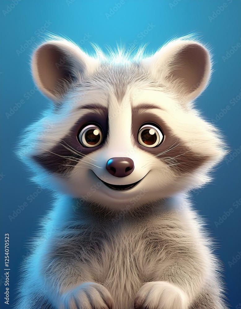 Niedlicher Waschbär, blauer Hintergrund Niedlicher Waschbär, blauer Hintergrund