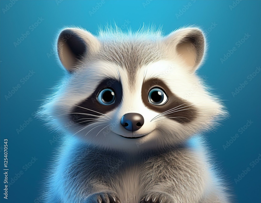 Niedlicher Waschbär, blauer Hintergrund Niedlicher Waschbär, blauer Hintergrund