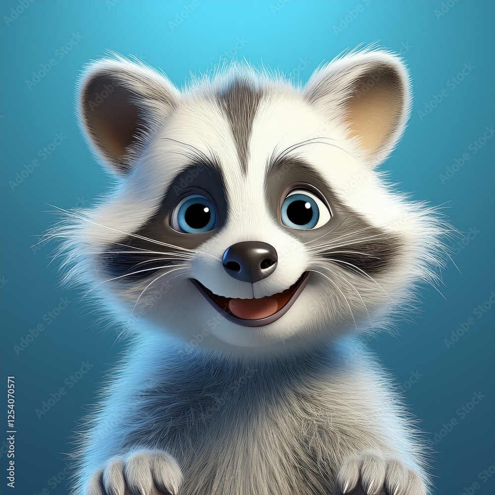 Niedlicher Waschbär, blauer Hintergrund