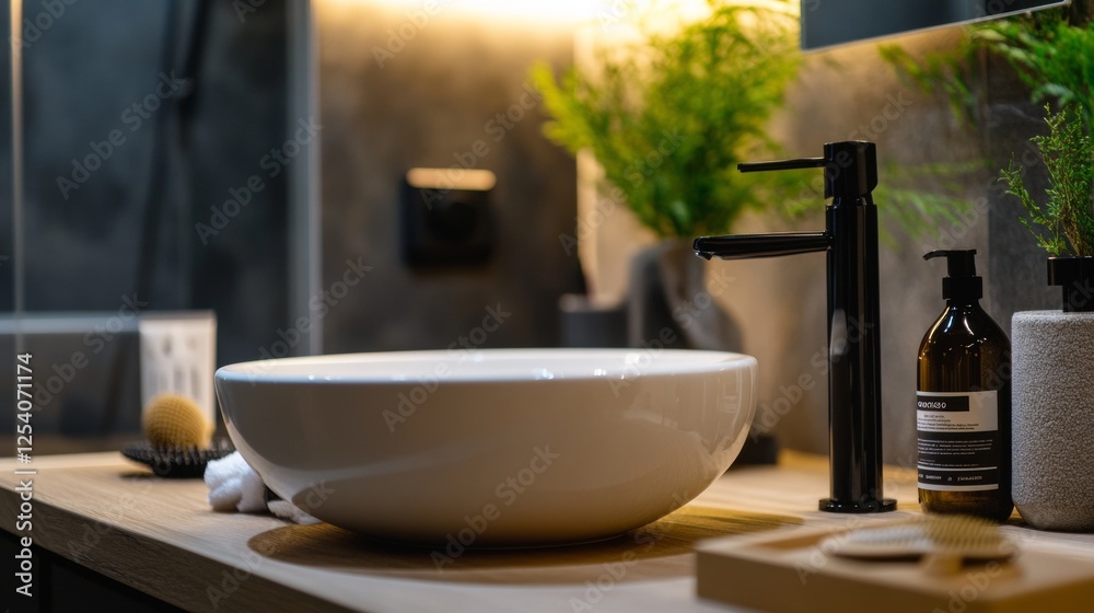 Minimalist bathroom with elegant white sink Minimalist bathroom with elegant white sink