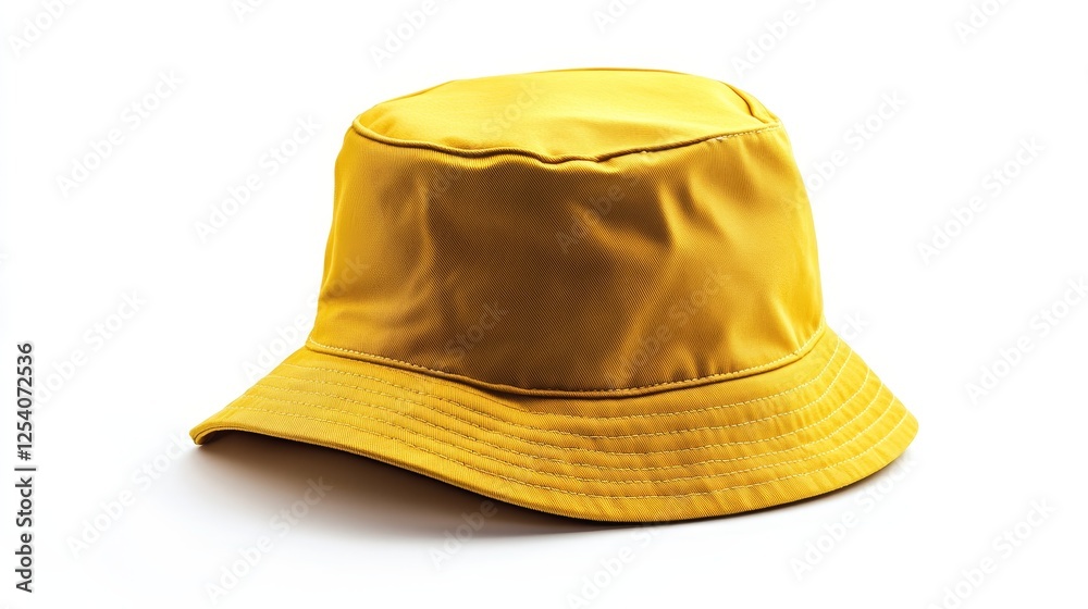 Fototapeta premium Yellow bucket hat standing alone on white background, isolated.