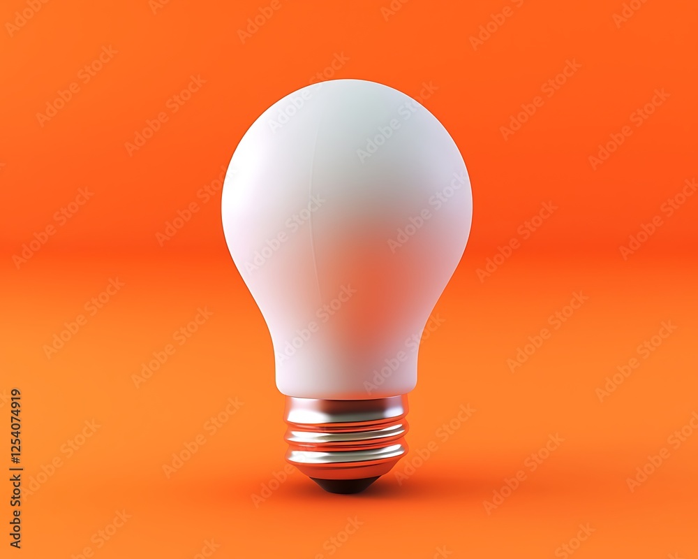 3D rendered white light bulb on an orange backdrop, showcasing a minimalistic concept of creativity and new ideas. Ideal for showcasing customizable elements. 3D rendered white light bulb on an orange backdrop, showcasing a minimalistic concept of creativity and new ideas. Ideal for showcasing customizable elements.